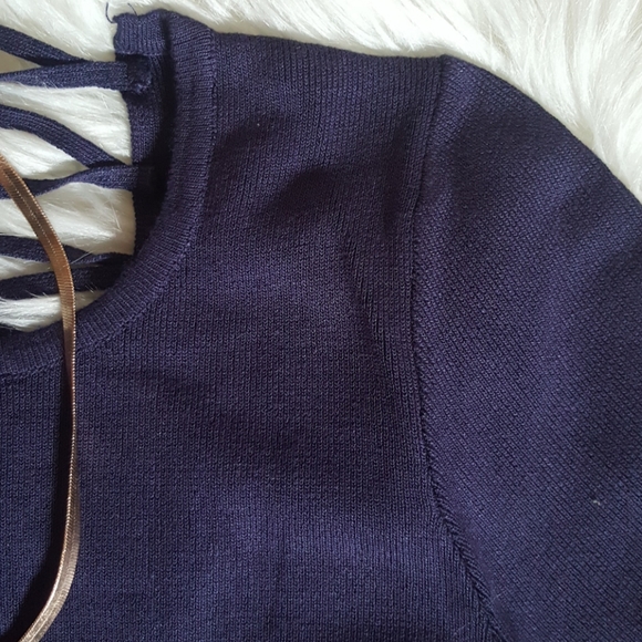 Grace Premium Rib Knit Lace Up Dress in Navy - Picture 5 of 8